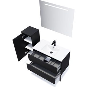 Ensemble vasque intégrée 2 tiroirs + miroir - HUDSON