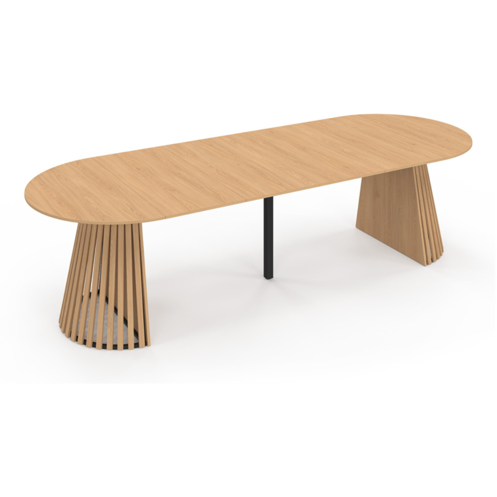 Table à manger ronde extensible Camélia bois et pied lattes Ø110-300cm