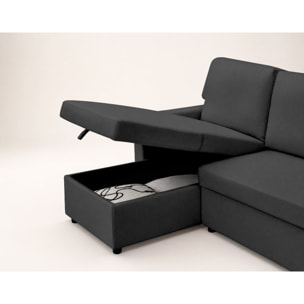 Meiya - canapé d'angle réversible 4 places convertible avec coffre en tissu - Gris foncé