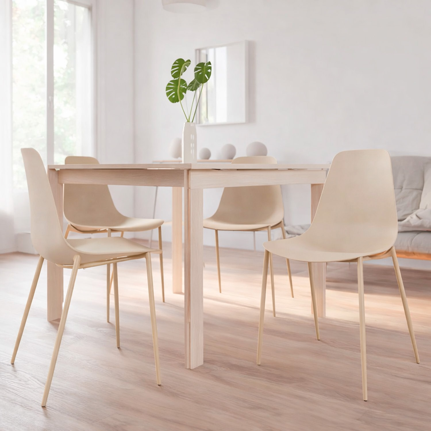 Set 4 Sedie Moderne Con Schienale Ergonomico In Polipropilene E Gambe In Metallo Cucina Sala Da Pranzo Soggiorno Ufficio 87 x 53 x 49 Cm Beige