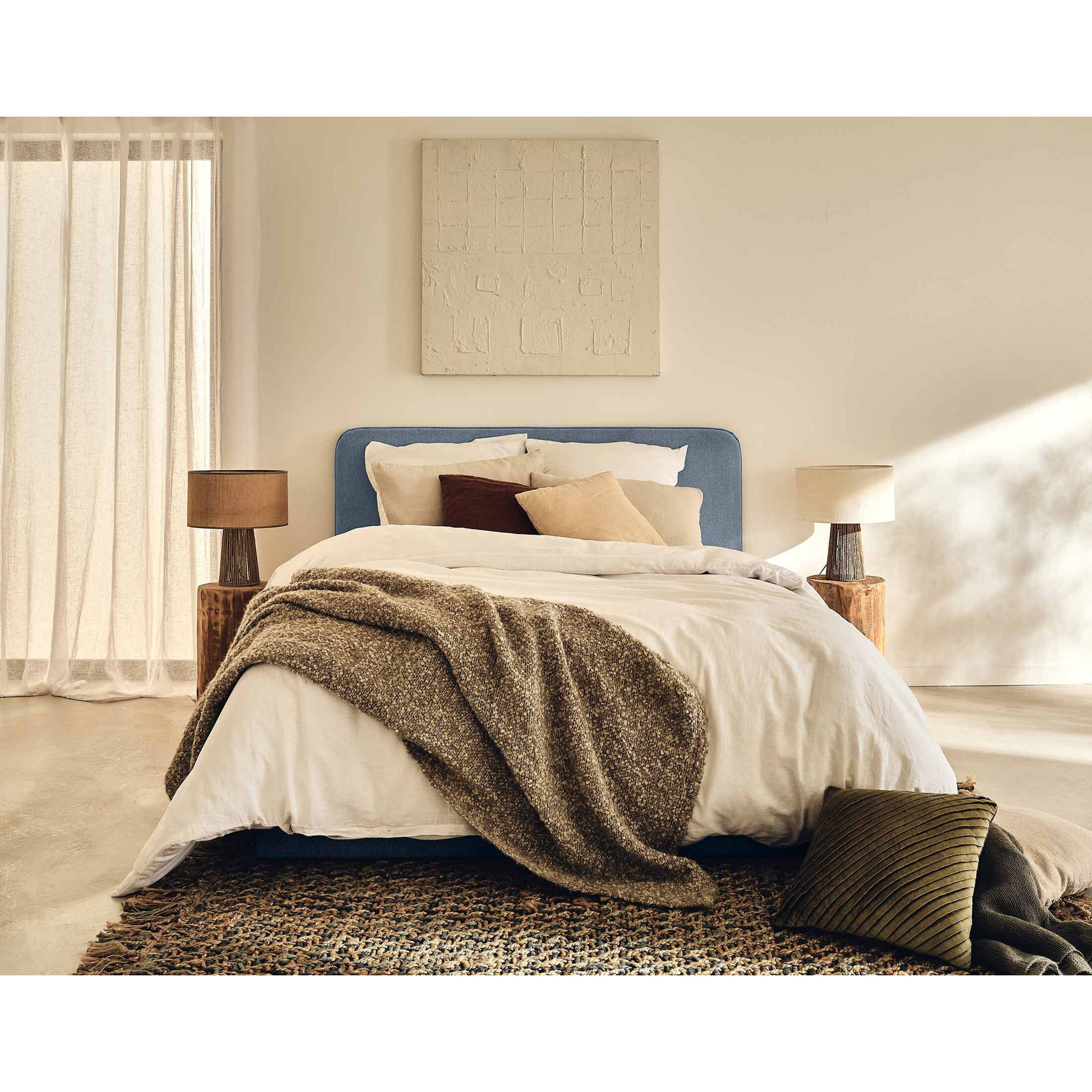 Goyave - lit coffre - 140x190 - en tissu - sommier inclus - Bleu