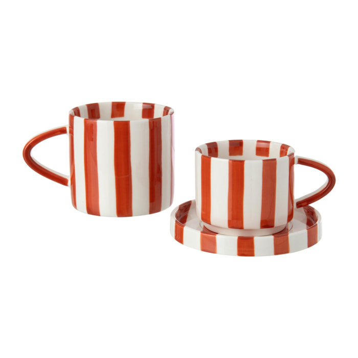 J-Line Mug - grès - cognac/blanc - set de 4