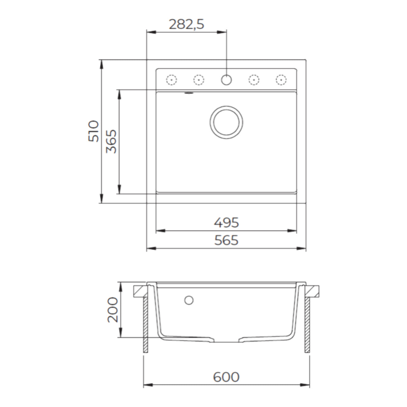 56,5x51cm évier en Granite, à encastrer, jasmin (SATSINKGQQ100J)