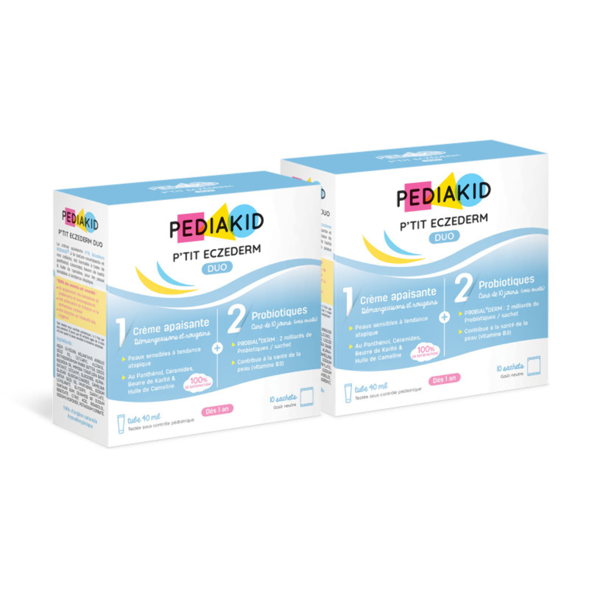 PEDIAKID - P'tit Eczederm Duo - Duo complet IN & OUT - Complément alimentaire probiotiques & crème apaisante naturelle - Peau sensible & sèche -  21 sachets + 1 tube - Lot de 2