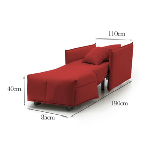 Divano Letto Almerinda, Divano singolo, 100% Made in Italy, Poltrona soggiorno con apertura a carrello, in tessuto imbottito, con Braccioli standard, Cm 110x90h85, Rosso