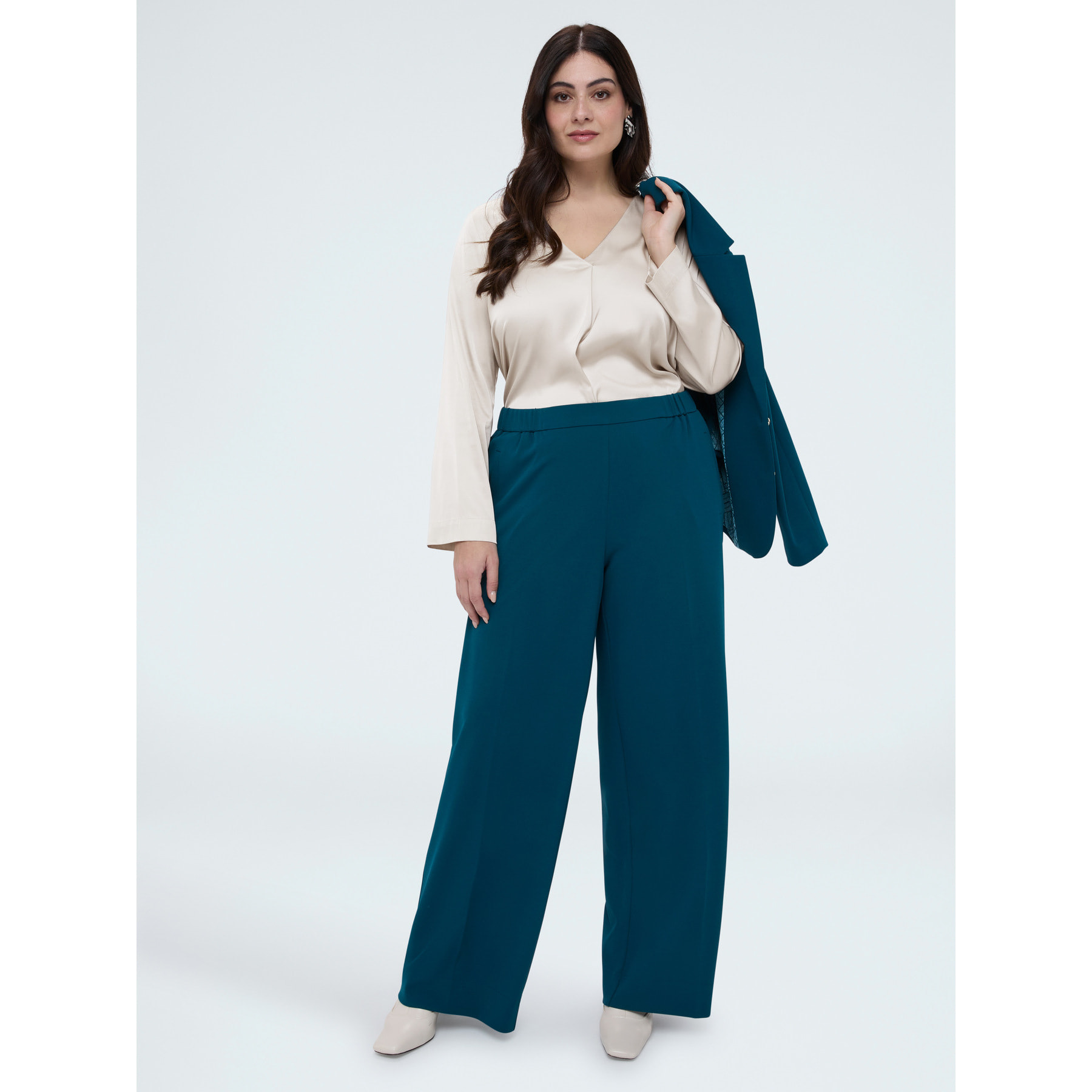 Fiorella Rubino - Blusa escote en V en raso de viscosa - Blanco