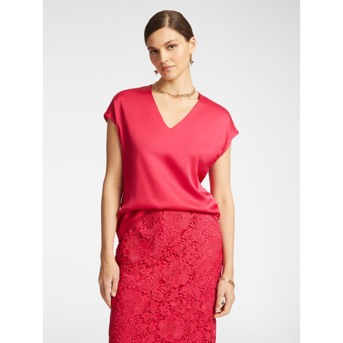 Elena Mirò - Blusa in raso con scollo a V - Fucsia