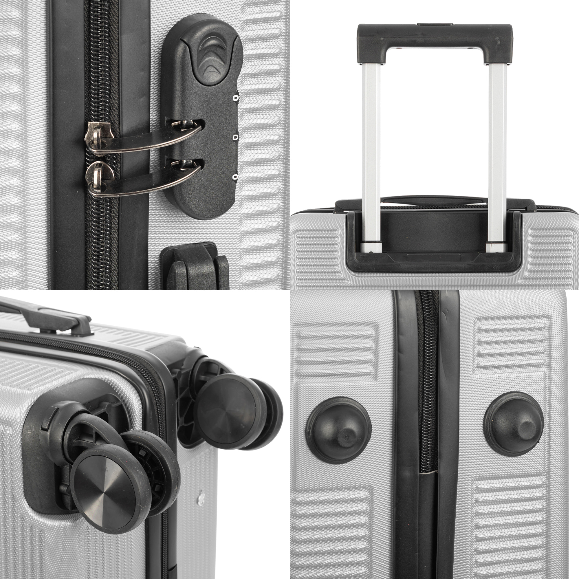 DAM Set di 3 valigie Trolley, realizzate in materiale leggero ABS ad alta resistenza. Chiusura numerica e 4 ruote doppie estraibili e girevoli a 360°. 50x29x76 Cm. Colore: Grigio Chiaro