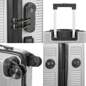 DAM Set di 3 valigie Trolley, realizzate in materiale leggero ABS ad alta resistenza. Chiusura numerica e 4 ruote doppie estraibili e girevoli a 360°. 50x29x76 Cm. Colore: Grigio Chiaro