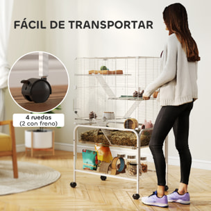 Jaula para Animales Pequeños de 4 Niveles con Ruedas Jaula para Roedores con Bandeja Profunda Rampas Plataformas Comedero y Bebedero Recinto para Chinchillas Hurones Hámster 73x47x123 cm Blanco