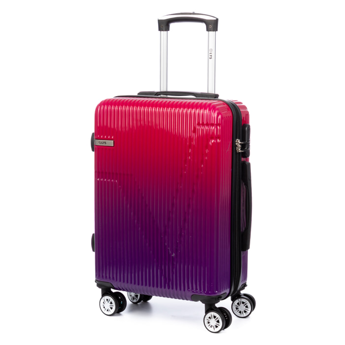 Valigia cabin trolley in PP resistente agli urti. Chiusura numerica, 4 ruote doppie estraibili e girevoli a 360°.