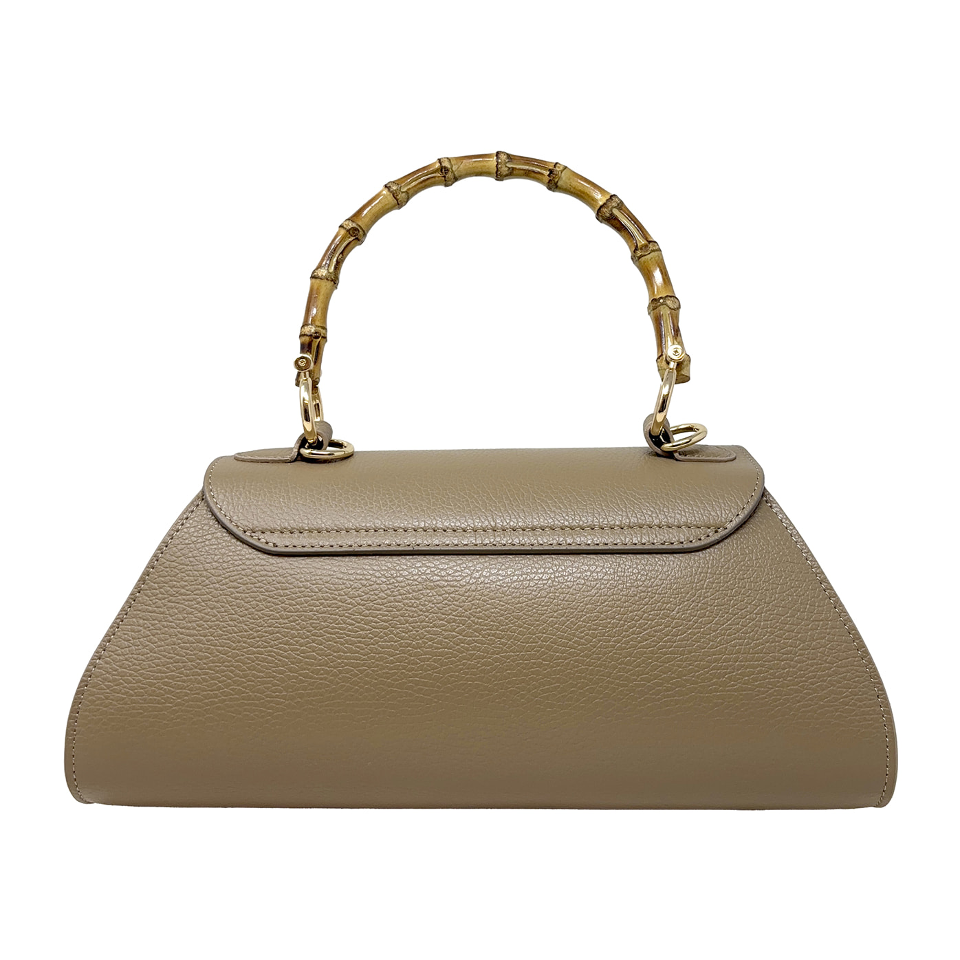 Borsa a Mano Elegante da Donna con Manico in Bambu in Pelle Martellata