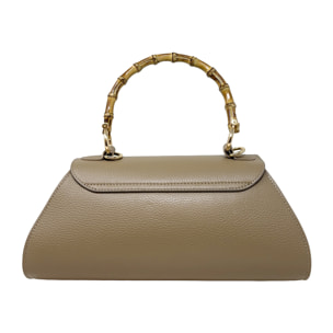Borsa a Mano Elegante da Donna con Manico in Bambu in Pelle Martellata