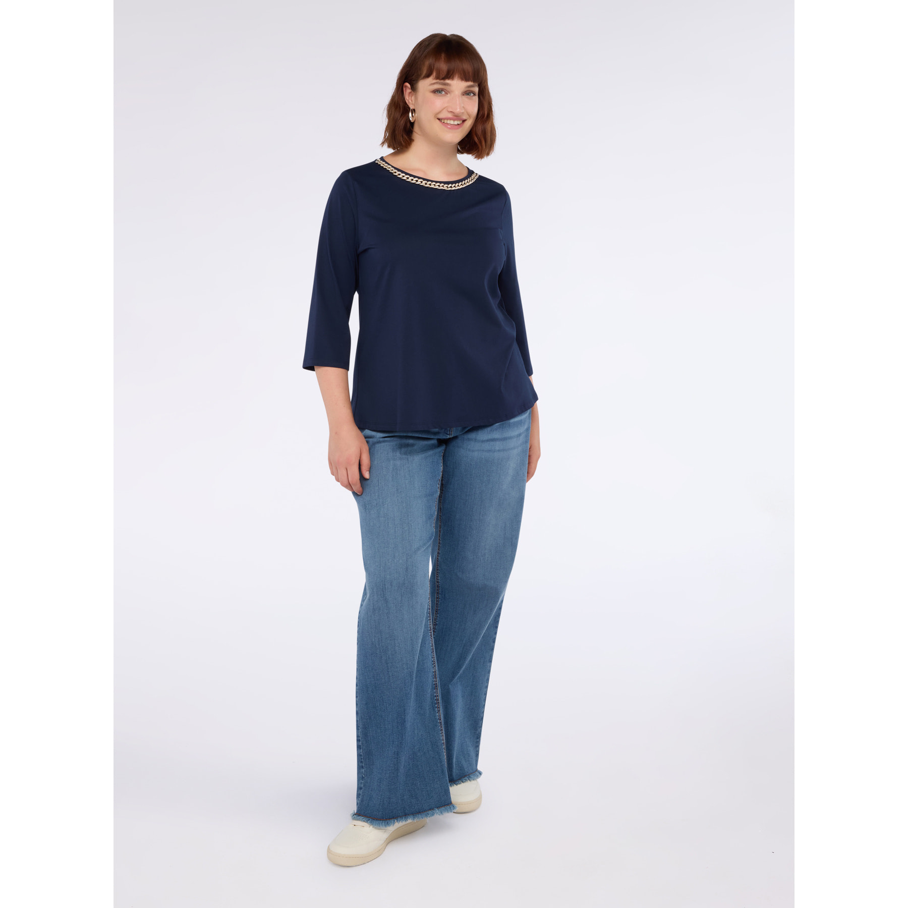 Fiorella Rubino - Camiseta de punto con cadena en el escote - Azul