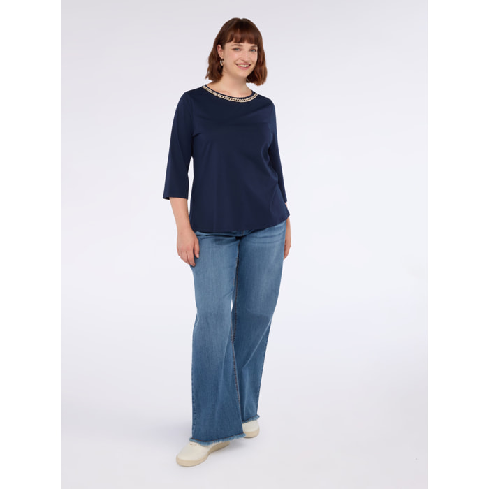 Fiorella Rubino - Camiseta de punto con cadena en el escote - Azul