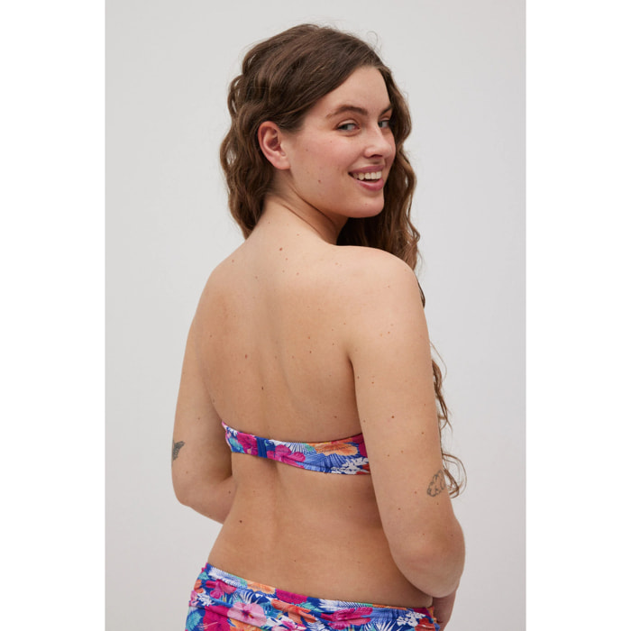 Top bikini in piqué floreale per coppe C e D