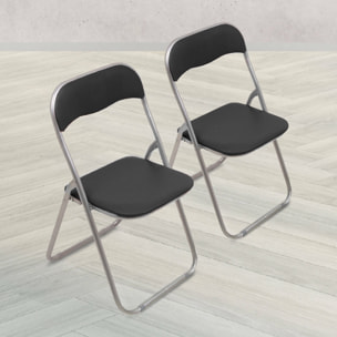 Set di 2 sedie pieghevoli Antenore, Poltrona salvaspazio, Sedia per ospiti, Seduta per riunioni in simil ecopelle, 43x47h80 cm, Nero