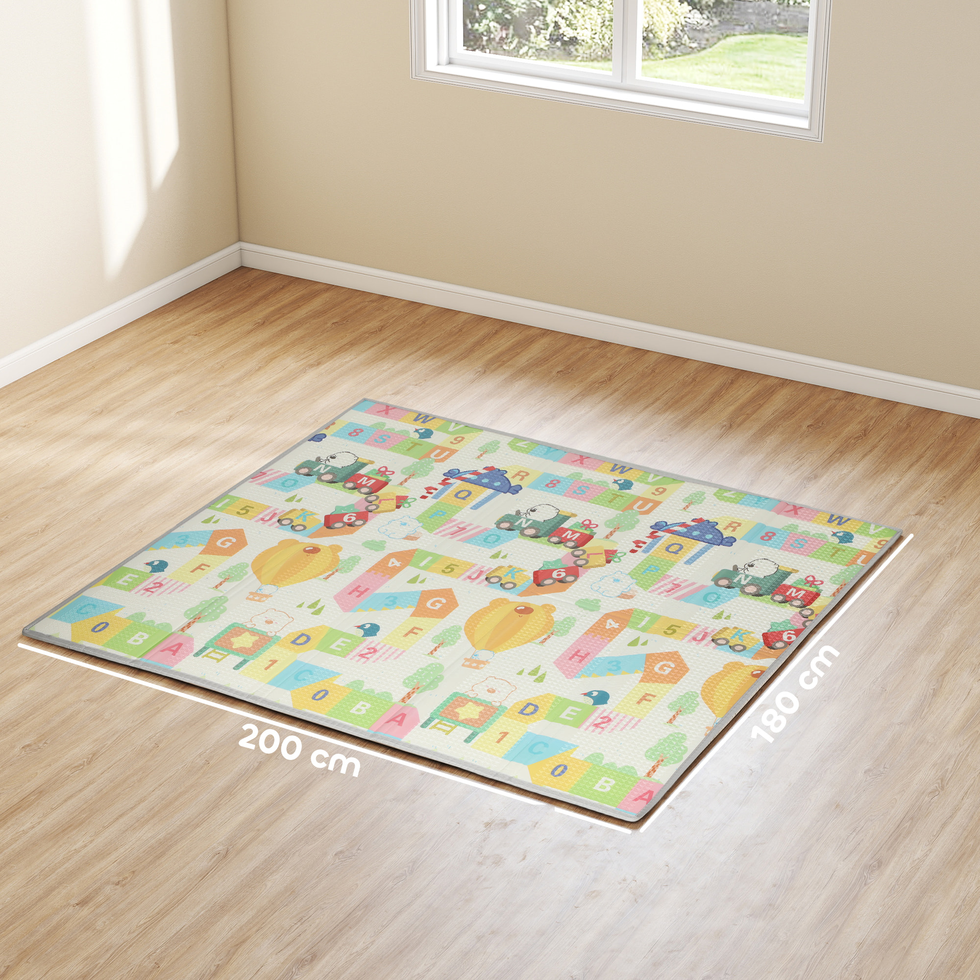 Tapis de jeu - tapis enfant pliable réversible - dim. 194 x 176,5 cm ép. 1,5 cm - chiffres lettres colorés