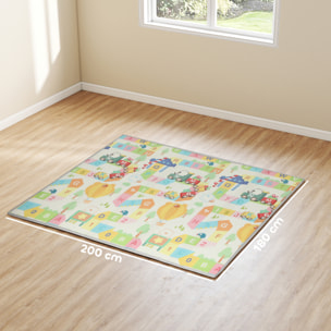Tapis de jeu - tapis enfant pliable réversible - dim. 194 x 176,5 cm ép. 1,5 cm - chiffres lettres colorés