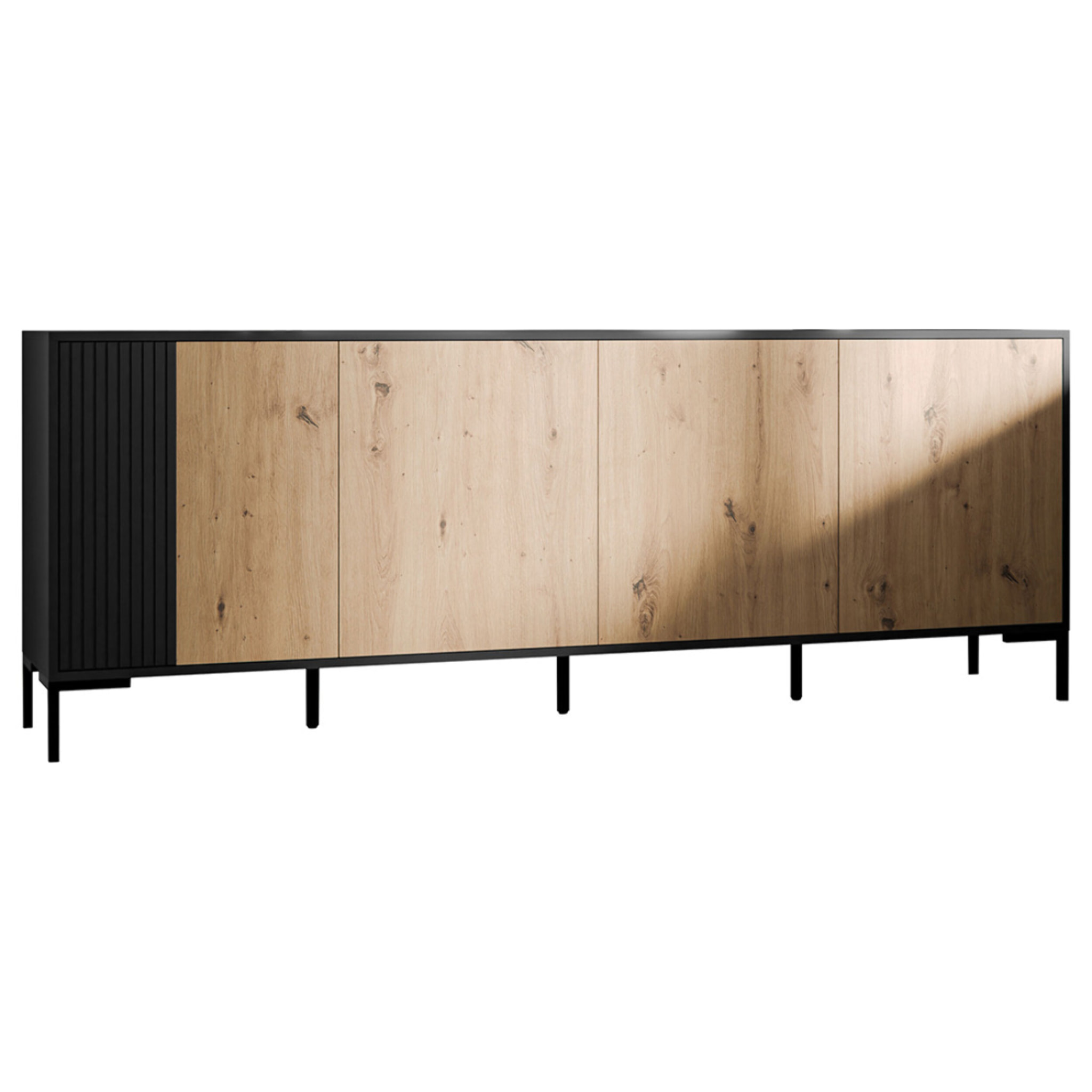 Cambridge - buffet bas - effet bois et noir - 4 portes - 200 cm - Bois / Noir
