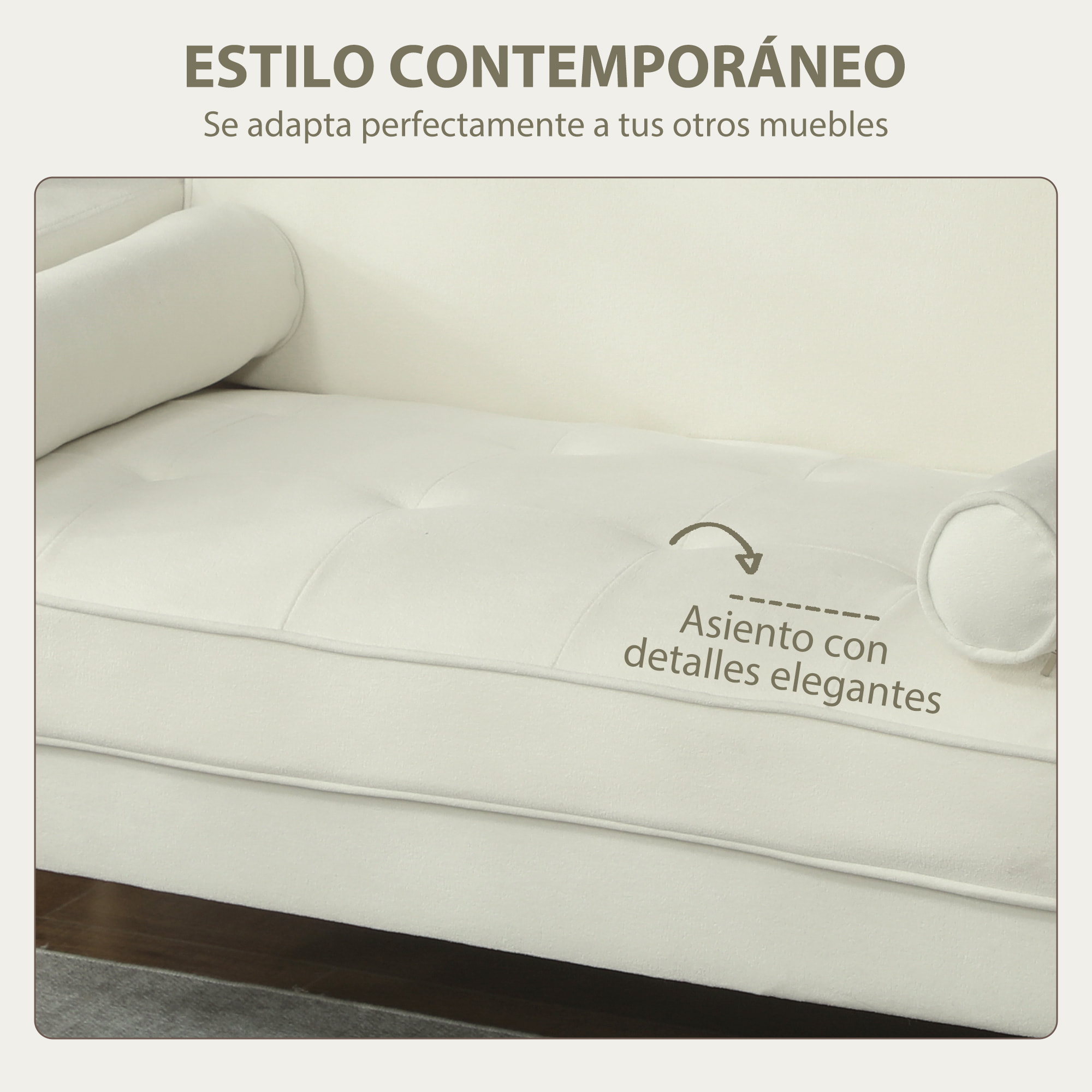 Sofá de 2 Plazas Tapizado en Terciopelo Sofá de Salón de 130 cm con Asiento Capitoné 2 Almohadas y Patas de Madera para Espacios Pequeños Dormitorio Sala de Estar Oficina Crema