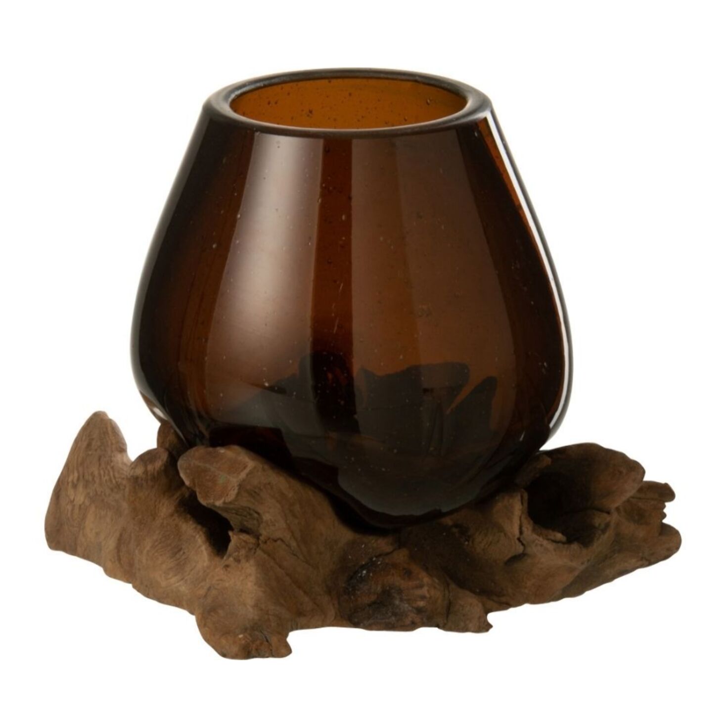 J-Line vase Sur Pied Gamal - bois/verre - naturel/brun - medium -  17 cm de hauteur