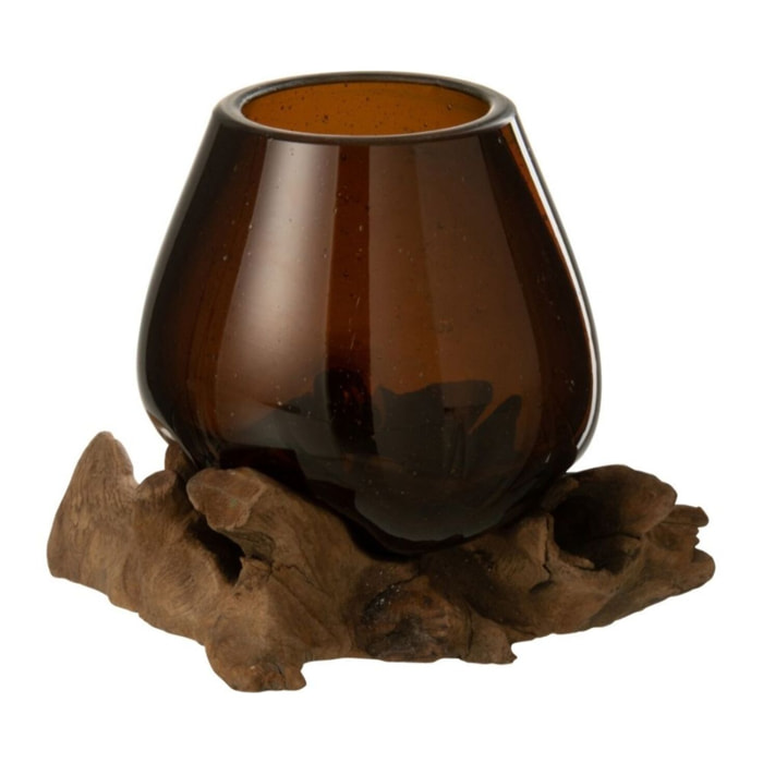 J-Line vase Sur Pied Gamal - bois/verre - naturel/brun - medium -  17 cm de hauteur