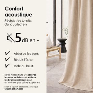 Rideau thermique phonique et semi occultant à galons fronceurs KONFOR - Beige