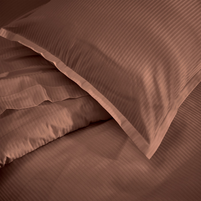 Taie d’oreiller satin de coton rayures ton sur ton - Marron Foncé
