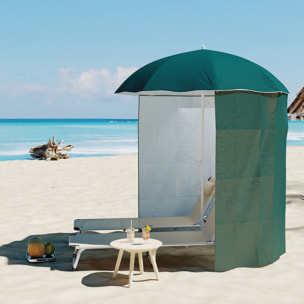 Sombrilla de Playa con Panel Lateral Ø220x220 cm Parasol para Terraza con Apertura Manual 8 Varillas de Acero y Bolsa de Transporte para Jardín Piscina Verde