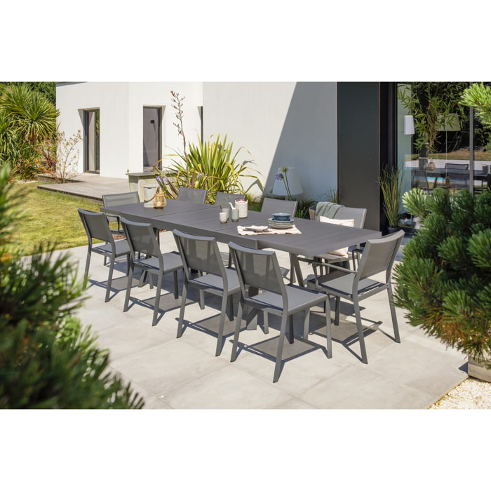 STOCKHOLM - Ensemble repas de jardin 10 places en aluminium gris anthracite