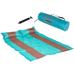 Matelas de camping 2 places autogonflant avec oreillers et sac de transport turquoise marron