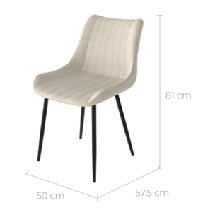 Lot de 2 chaises en tissu beige et métal noir - Killi