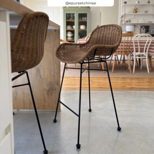 Lot de 2 chaises pour îlot central 65 cm en résine tressée naturelle - Carmela