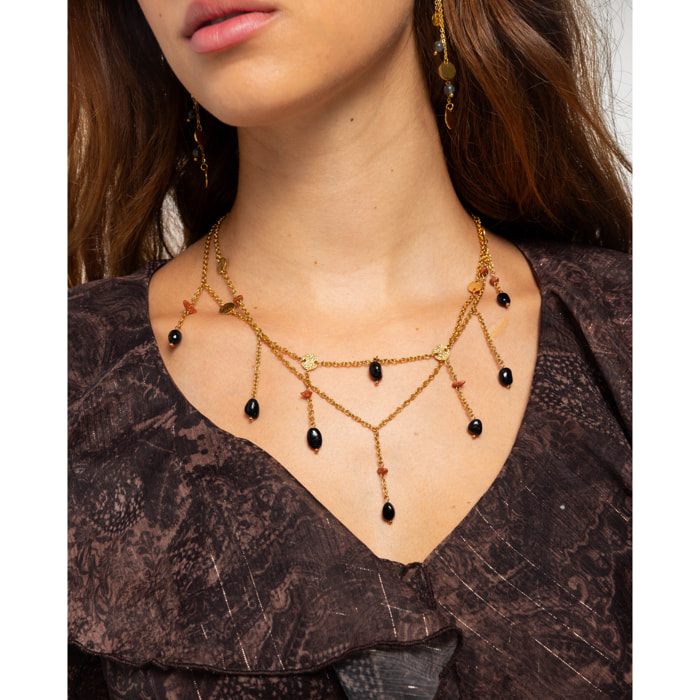 Collar de acero con cadenas y abalorios