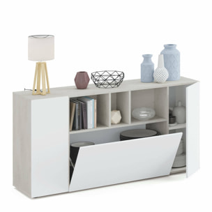 Credenza Paterson, Madia moderna a 3 ante, Buffet da soggiorno con scomparti, Madia da salotto, Mobile Porta TV, cm 150x41h76, Bianco e Cemento