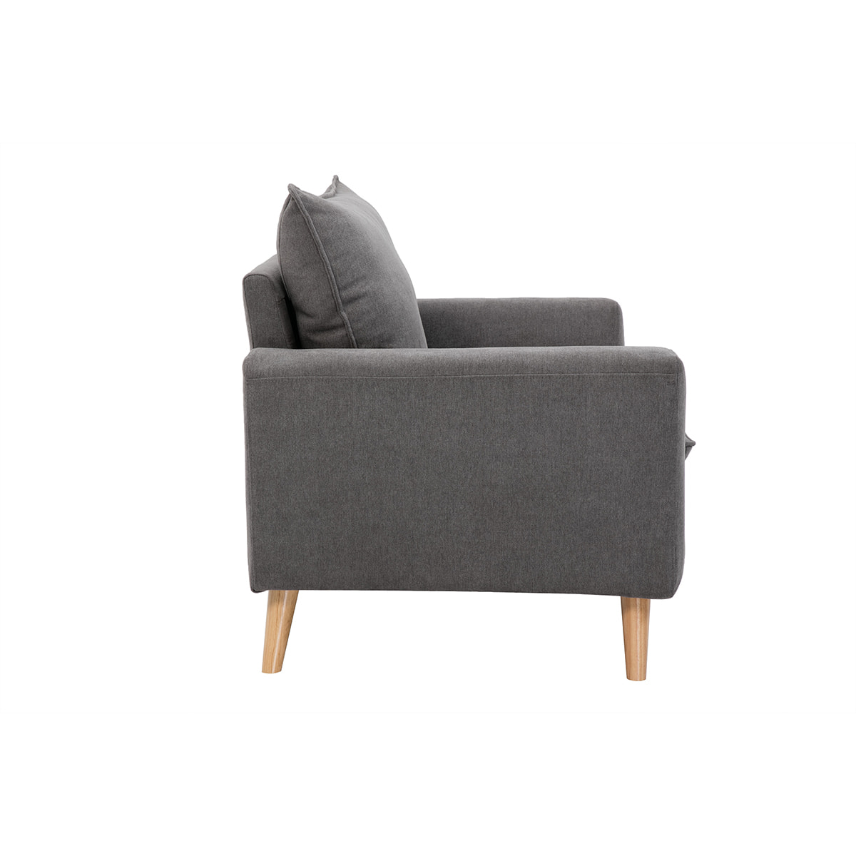 Canapé scandinave 2 places en tissu effet velours gris clair et bois clair JONAS