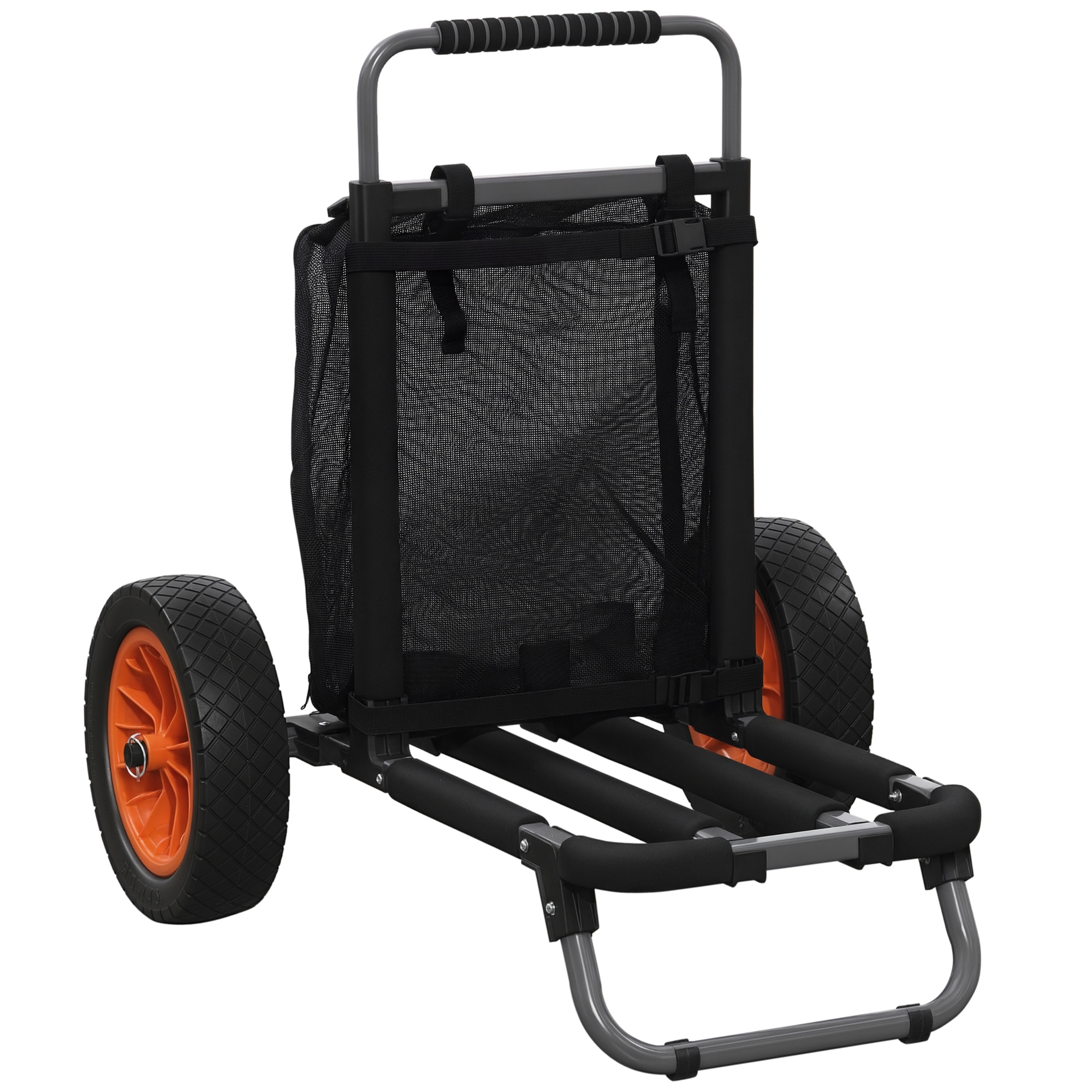 Carro Playa Plegable, Carro Transporte con Grandes Ruedas de 30 cm para Todo Terreno, con Bolsillo de Malla y Mango Telescópica de Aluminio, para Jardín, Campaña, Compra, Carga 150 kg, Gris