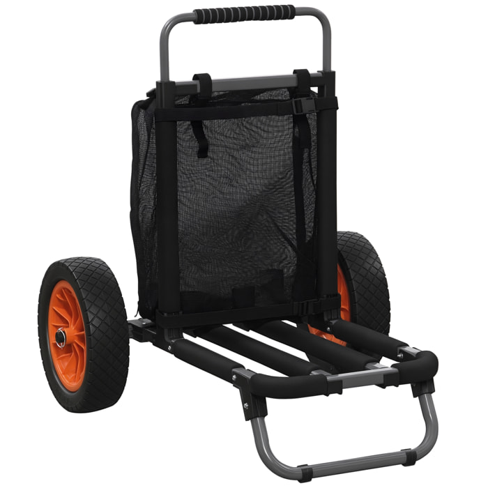 Carro Playa Plegable, Carro Transporte con Grandes Ruedas de 30 cm para Todo Terreno, con Bolsillo de Malla y Mango Telescópica de Aluminio, para Jardín, Campaña, Compra, Carga 150 kg, Gris