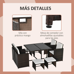 Conjunto de Muebles Jardín Comedor Apilable 9 Piezas de Ratán con Cojines Marrón