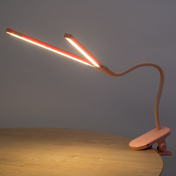 Forlight Joy Lámpara de escritorio LED portatil. Cambio de intensidad y temperatura. Brazo flexible y ángulo variable. Rosa.