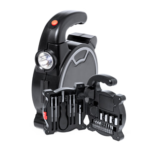 Set de herramientas Hancuk. Estuche de ABS con linterna de 4 LEDs incorporada, 21 accesorios y mango ergonómico.