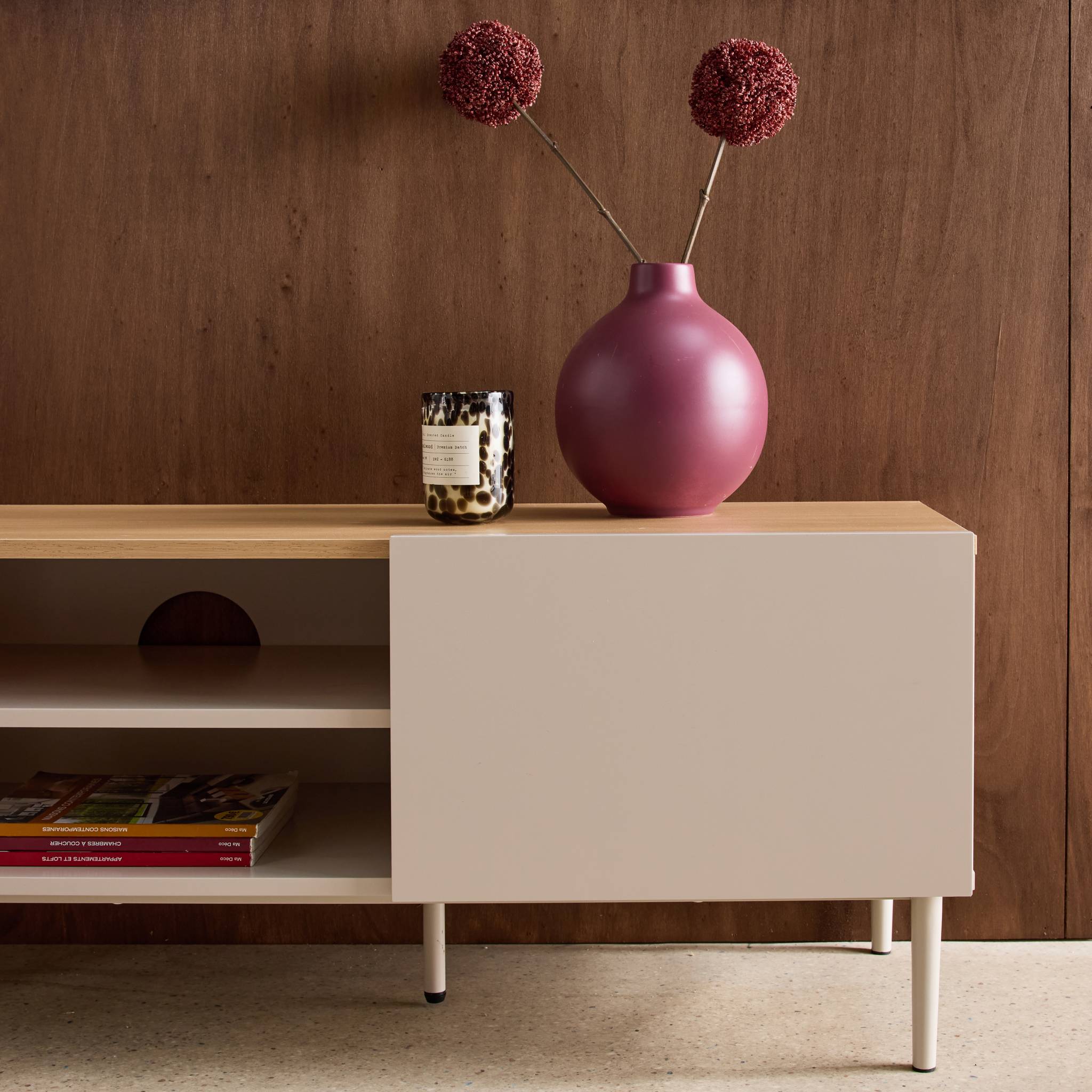 Meuble TV métal et décor bois 2 portes 140cm ASHTON