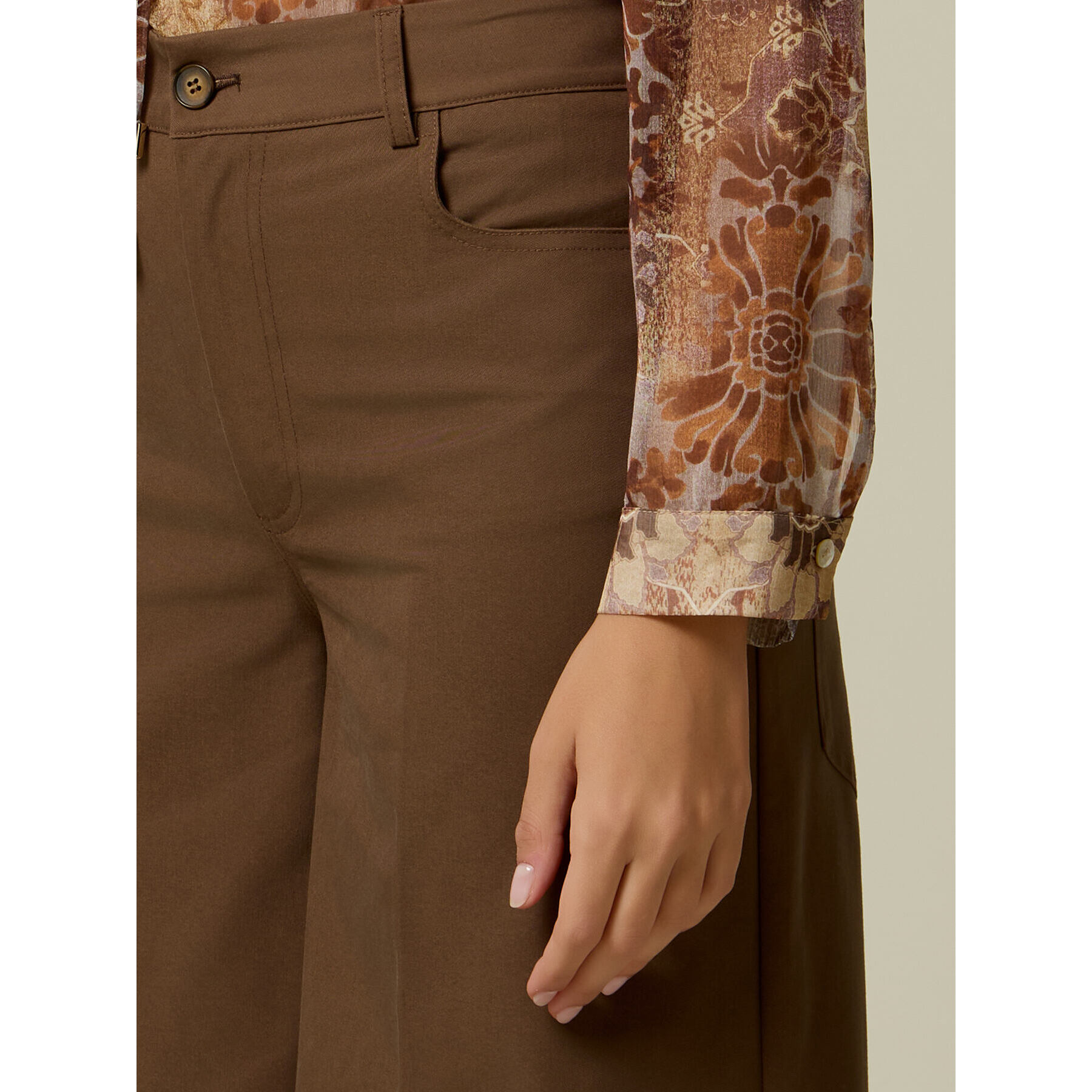 Oltre - Pantaloni wide leg in twill - Marrone