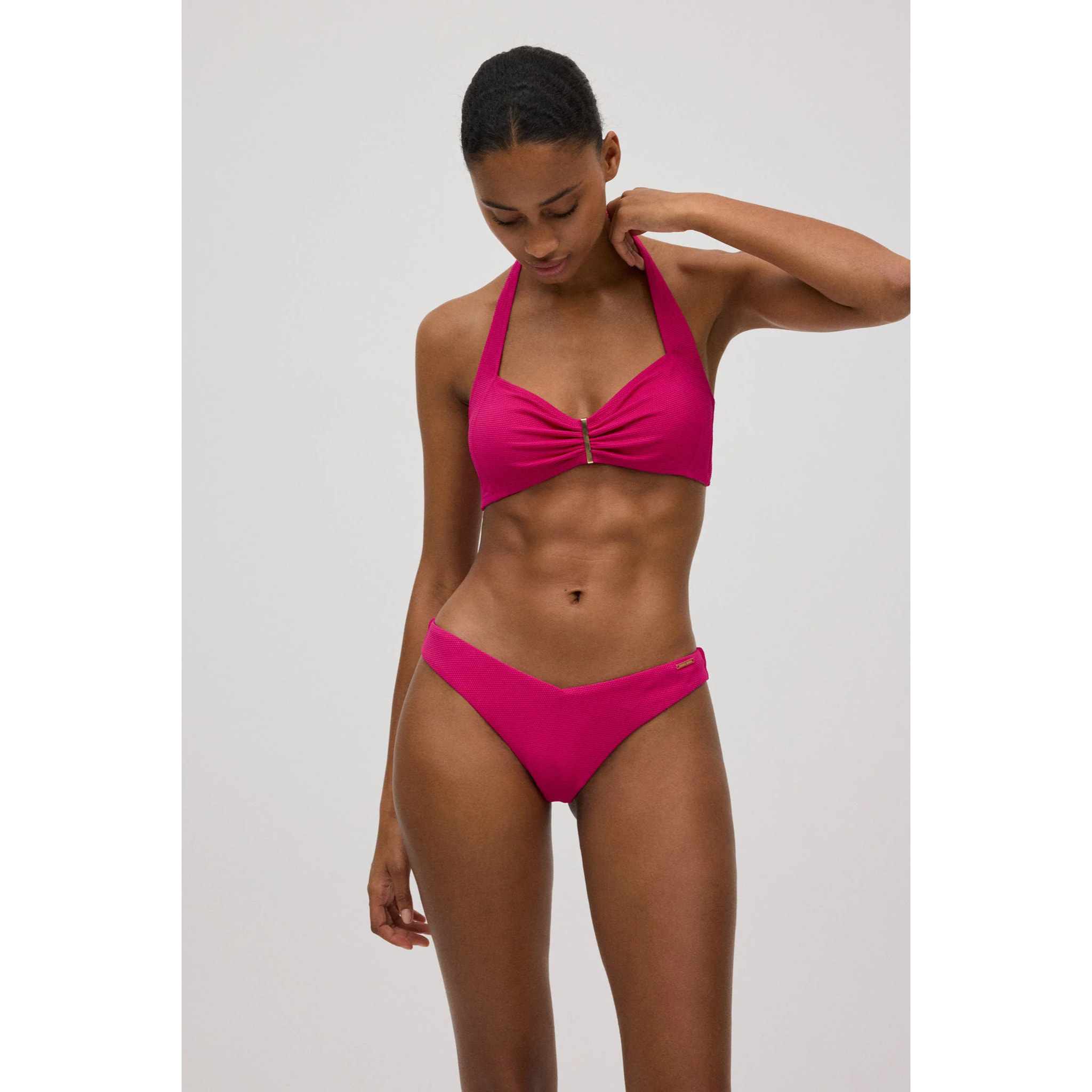 Slip bikini brasiliano in piqué fucsia