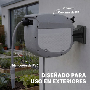 Enrollador de Manguera para Jardín 10+1 m con Boquilla de 2 Modos, Carrete de Manguera de Jardín de Pared con Bloqueo Automático y Retracción Controlada, Soporte Orientable 180°, Gris