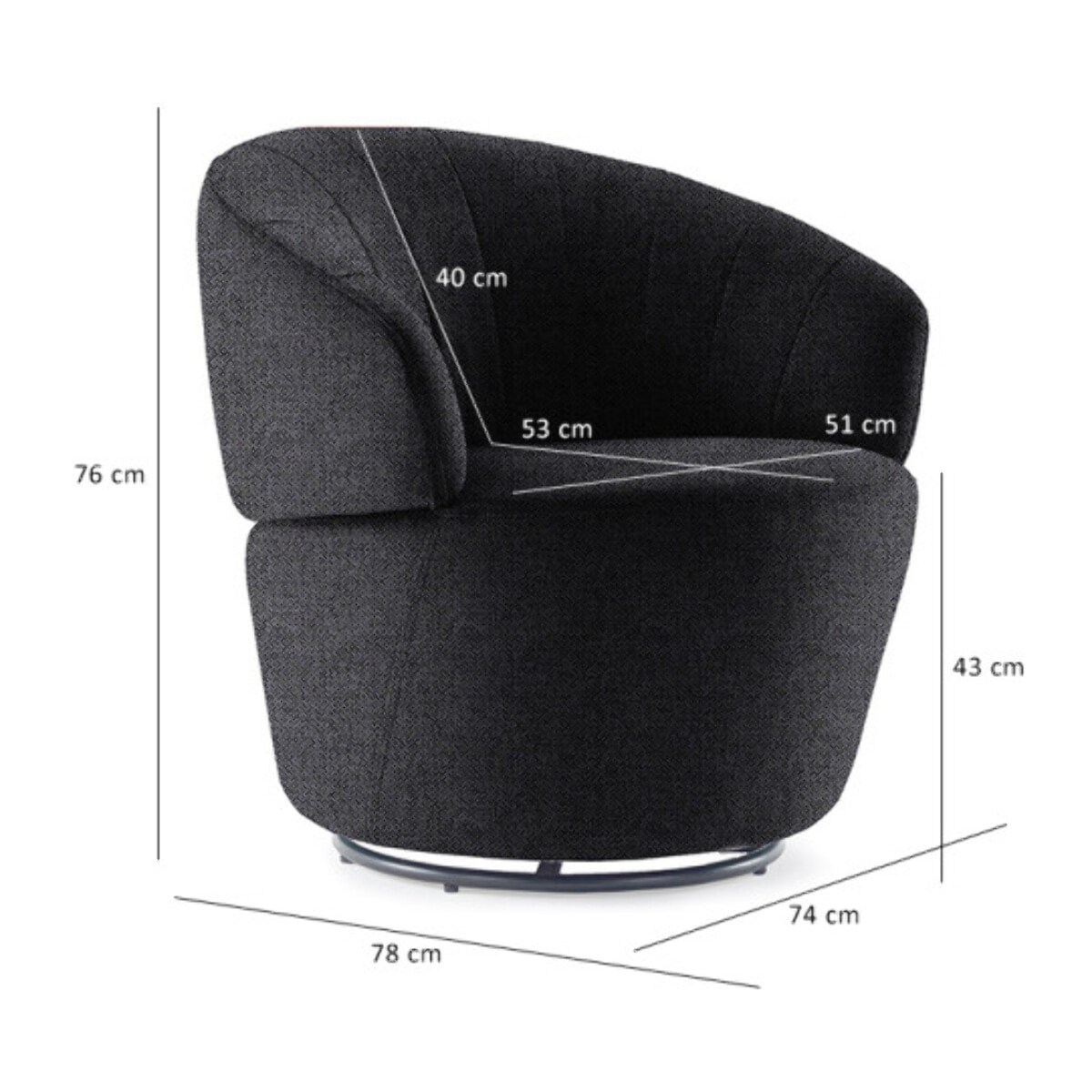 Fauteuil en tissu gris anthracite pivotant - ROMANE