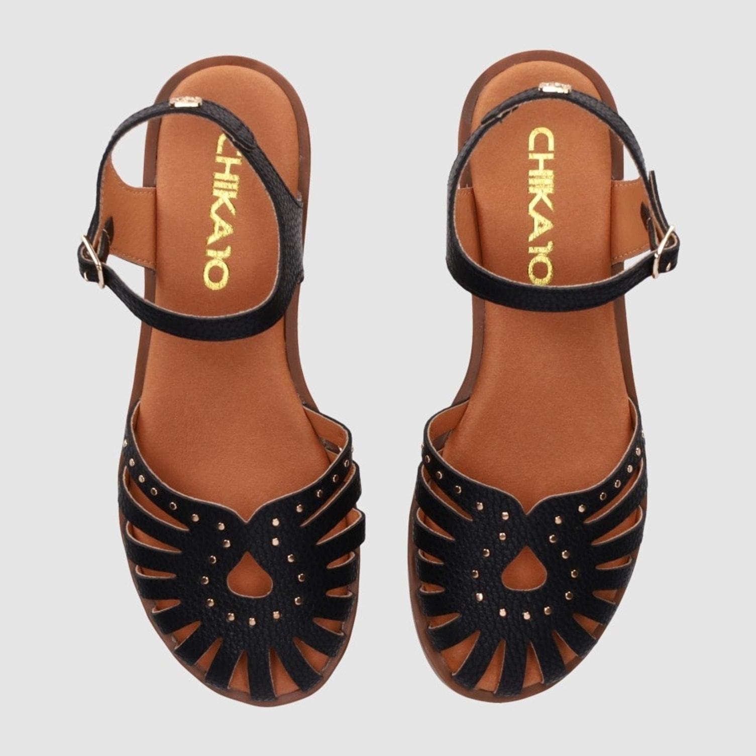 Sandalias de Piel - Negro - Tacón: 1 cm