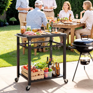 Desserte de jardin métal étagère 6 crochets 2 poignées décapsuleur noir