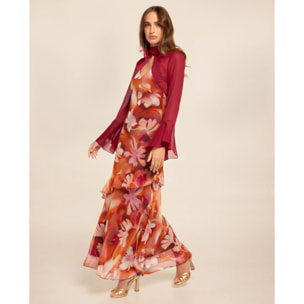 Vestido midi con volantes y estampado floral